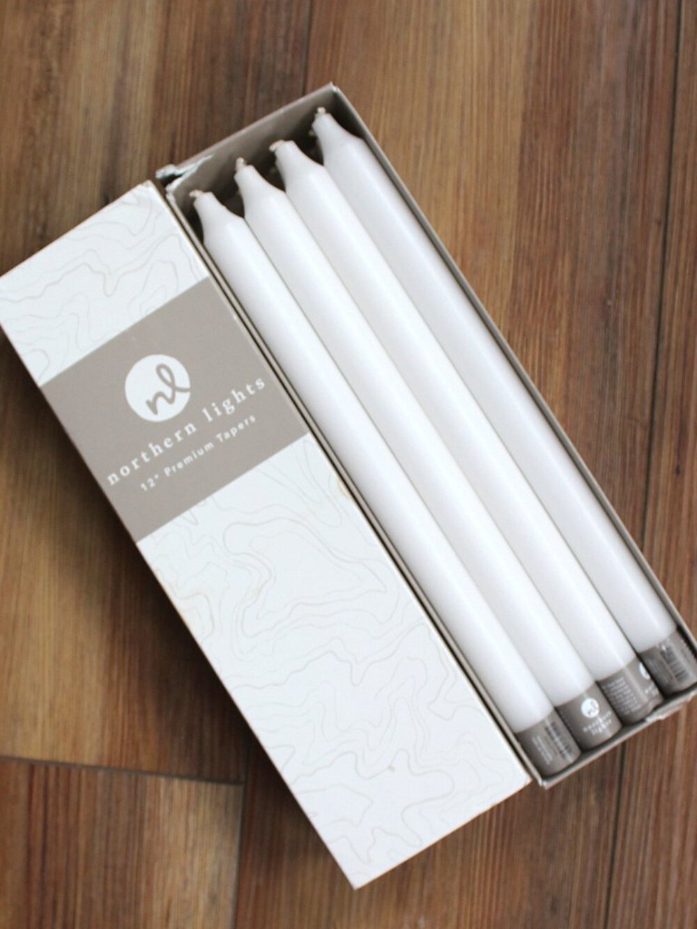 Northern Lights 12" Premium Taper Candles Pure White Pack of 12